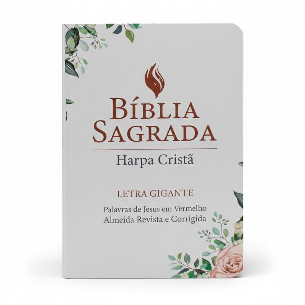 Bíblia Sagrada ARC Letra Gigante com Harpa Cristã, capa dura branca floral, palavras de Jesus em vermelho. — Plenitude