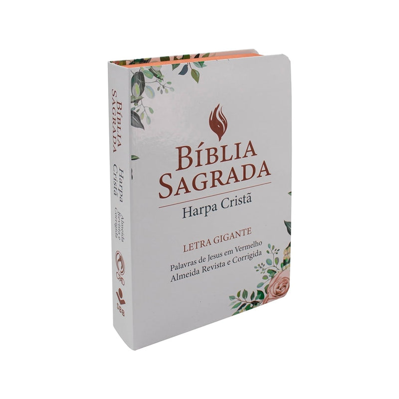 Bíblia Sagrada | ARC | Letra Gigante | Harpa Cristã | Capa Dura Floral Branca