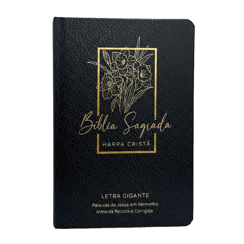Bíblia Sagrada | ARC | Letra Gigante | Harpa Cristã | Capa Semiflexível Floral Preta