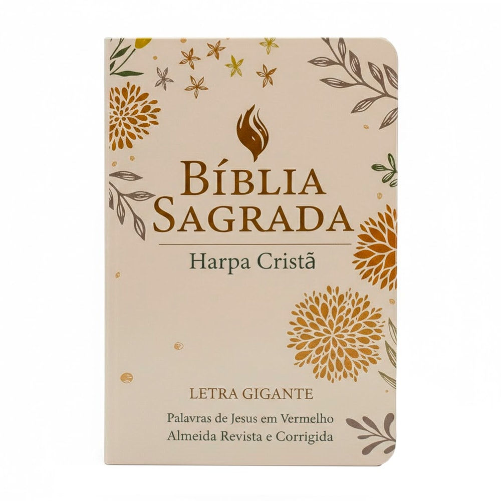 Bíblia Sagrada ARC Letra Gigante Harpa Cristã, capa dura floral bege, palavras de Jesus em vermelho. — Plenitude