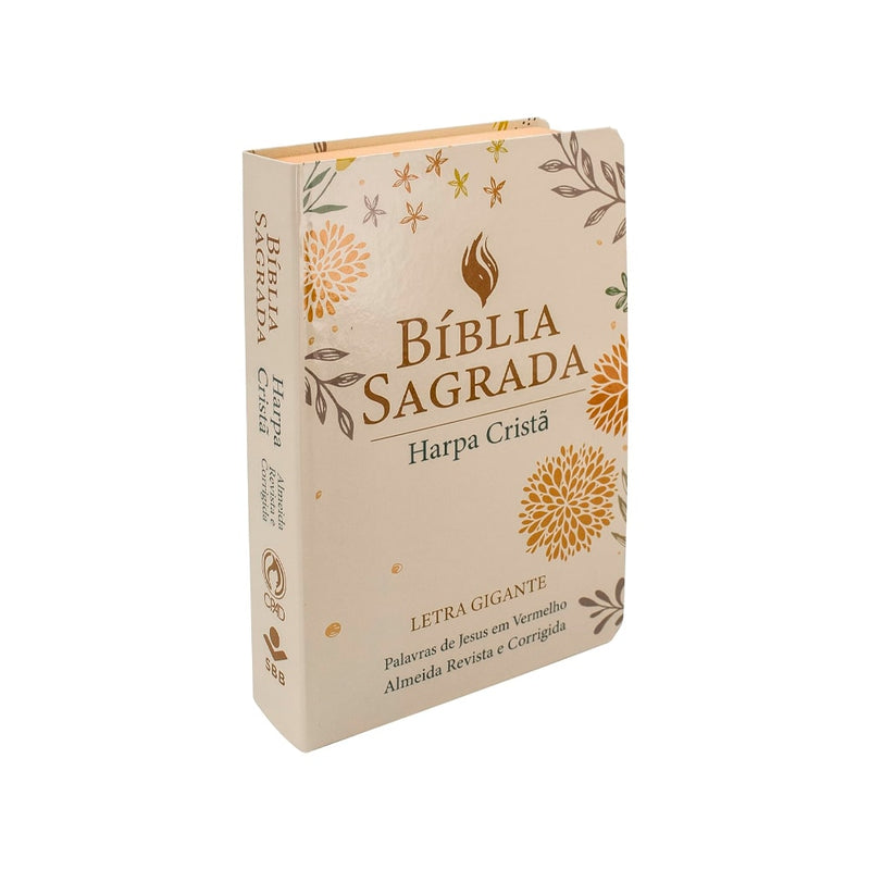 Bíblia Sagrada | ARC | Letra Gigante | Harpa Cristã | Capa Dura Floral Bege