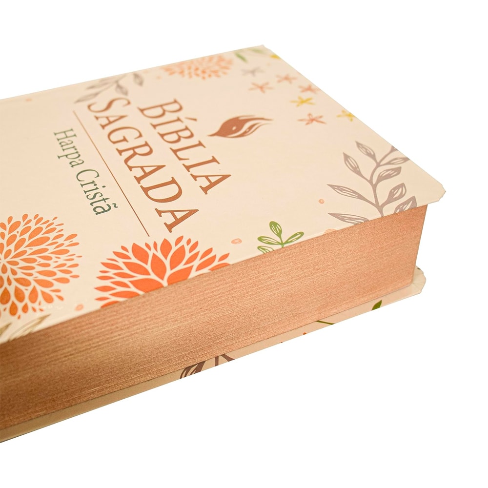 Bíblia Sagrada | ARC | Letra Gigante | Harpa Cristã | Capa Dura Floral Bege