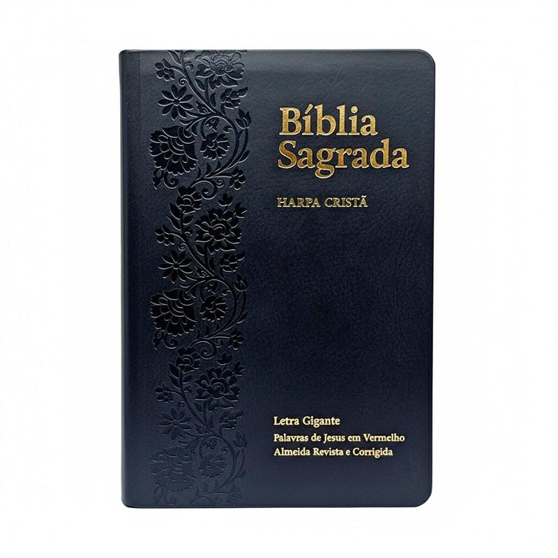 Bíblia Sagrada | ARC | Letra Gigante | Harpa Cristã | Capa Luxo Floral Ramos Preta