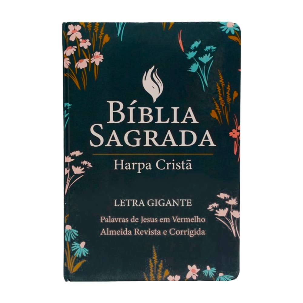 Bíblia Sagrada ARC Letra Gigante Harpa Cristã, capa dura floral verde com detalhes em rosa e azul. — Plenitude