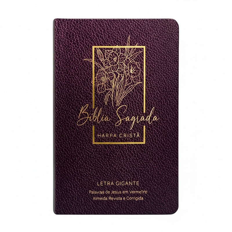 Bíblia Sagrada | ARC | Letra Gigante | Harpa Cristã | Capa Semiflexível Floral Vinho