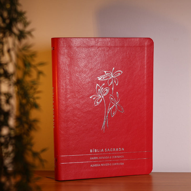 Bíblia Slim | Letra Normal | ARC | C/ Harpa e Corinhos | Capa Premium Luxo Flores Vermelha