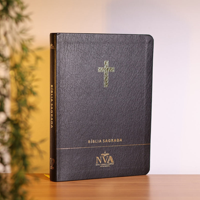 Bíblia Slim | Letra Normal | NVA | Capa Premium Luxo Cruz Preta