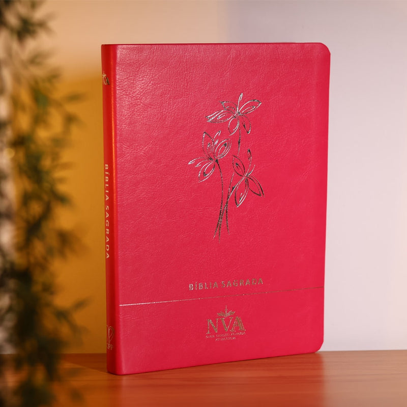 Bíblia Slim | Letra Normal | NVA | Capa Premium Ramo de Flores Pink