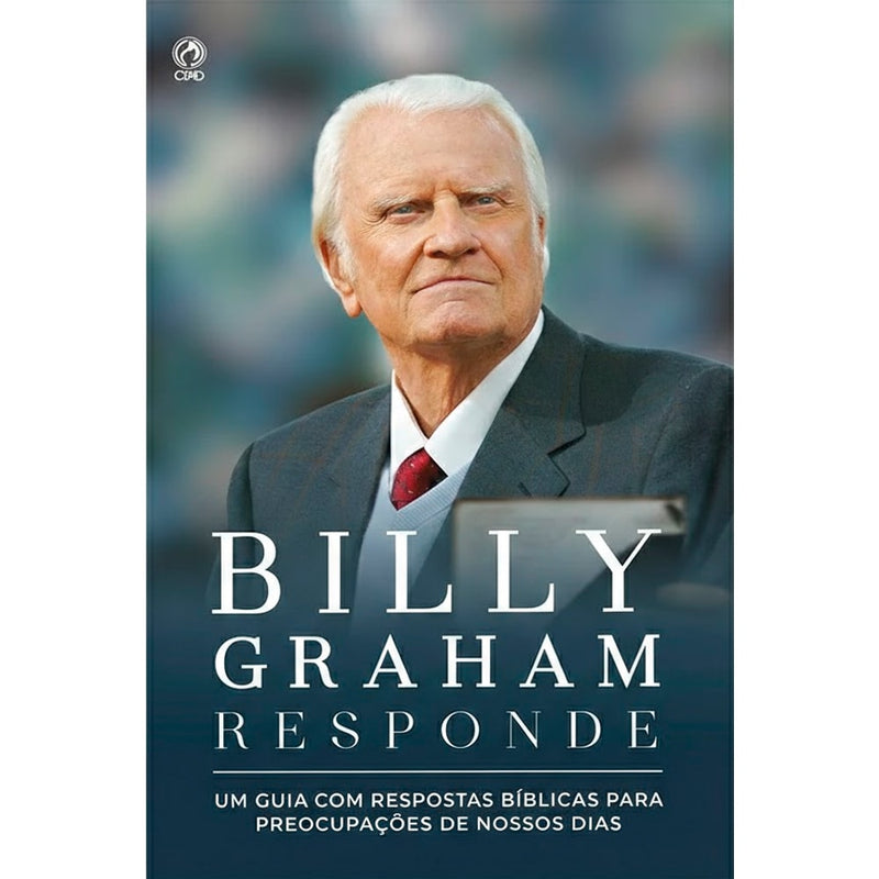 Livro Billy Graham Responde, capa com foto de Billy Graham, título em branco. — Plenitude
