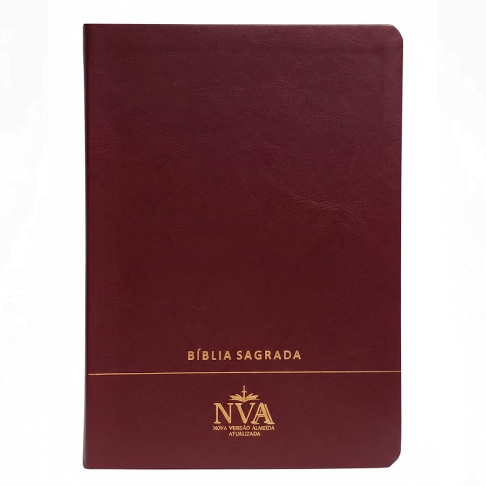 Bíblia Sagrada NVA Nova Almeida Atualizada, capa premium luxo minimalista bordô. — Plenitude