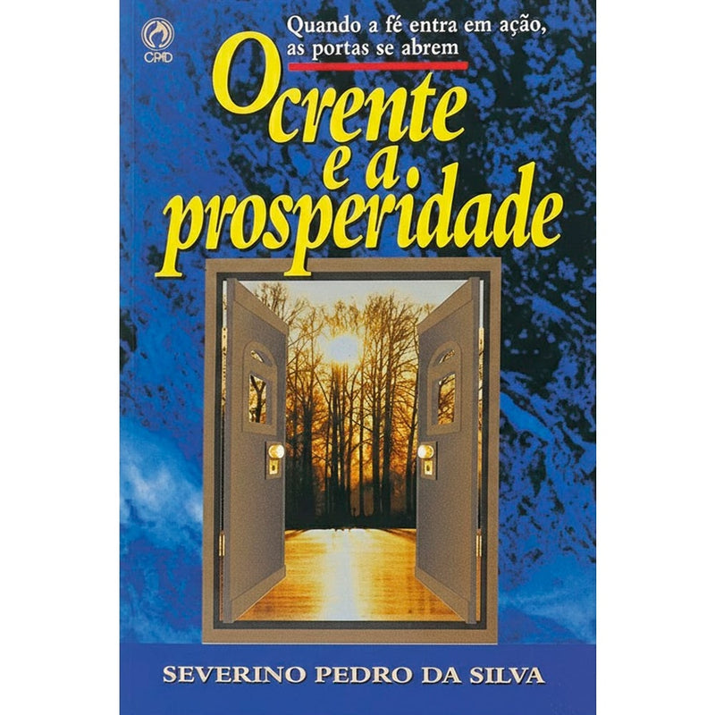 Livro O Crente e a Prosperidade de Severino Pedro da Silva, capa azul com portas abertas para uma paisagem. — Plenitude