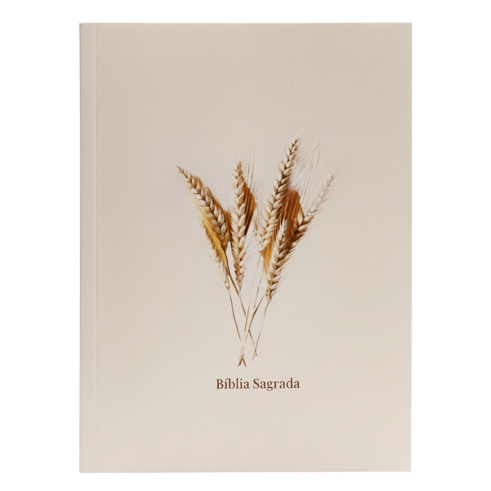 Bíblia Sagrada Trigo NVA, capa brochura bege com ilustração de espigas de trigo. — Plenitude