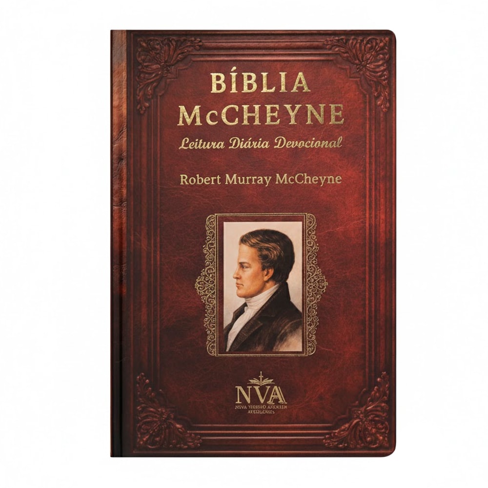 Bíblia McCheyne NVA Leitura Diária Devocional, capa dura vintage marrom, com retrato de Robert Murray McCheyne. — Plenitude
