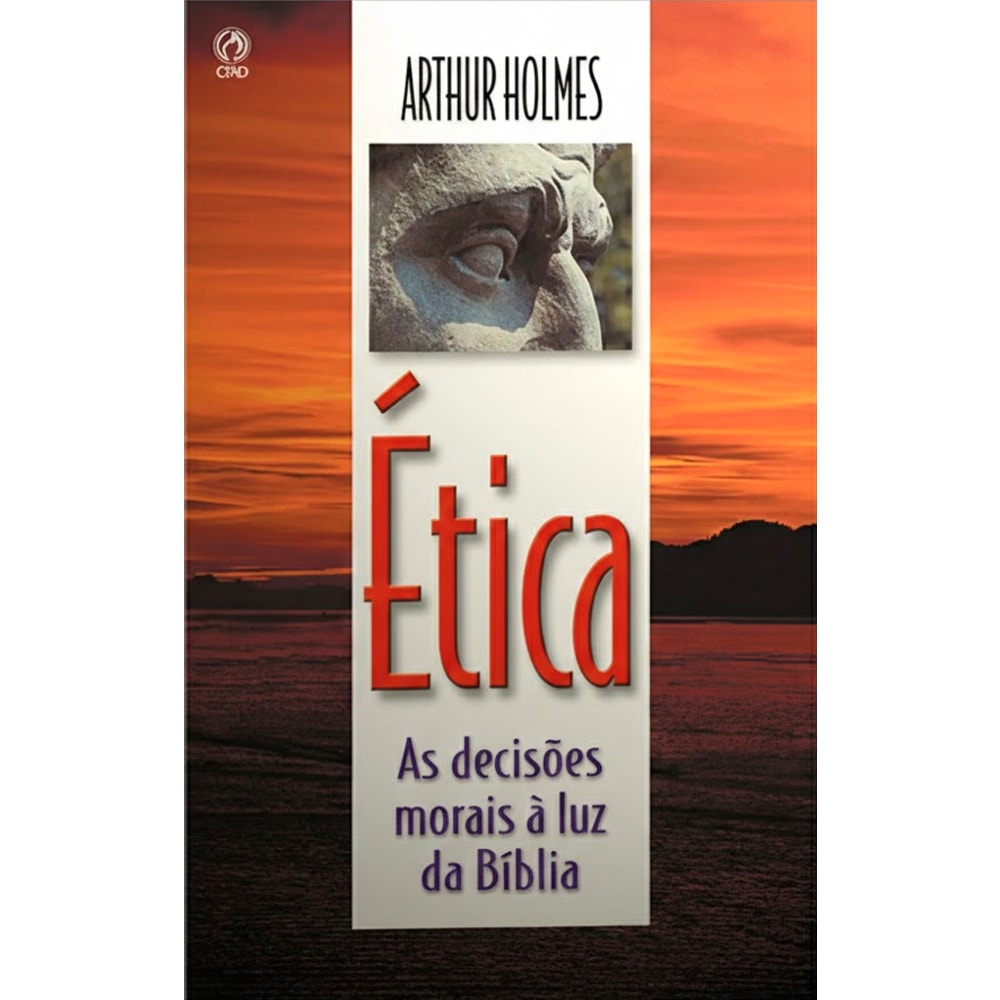 Livro Ética de Arthur Holmes, capa laranja com detalhe de estátua e olho. — Plenitude