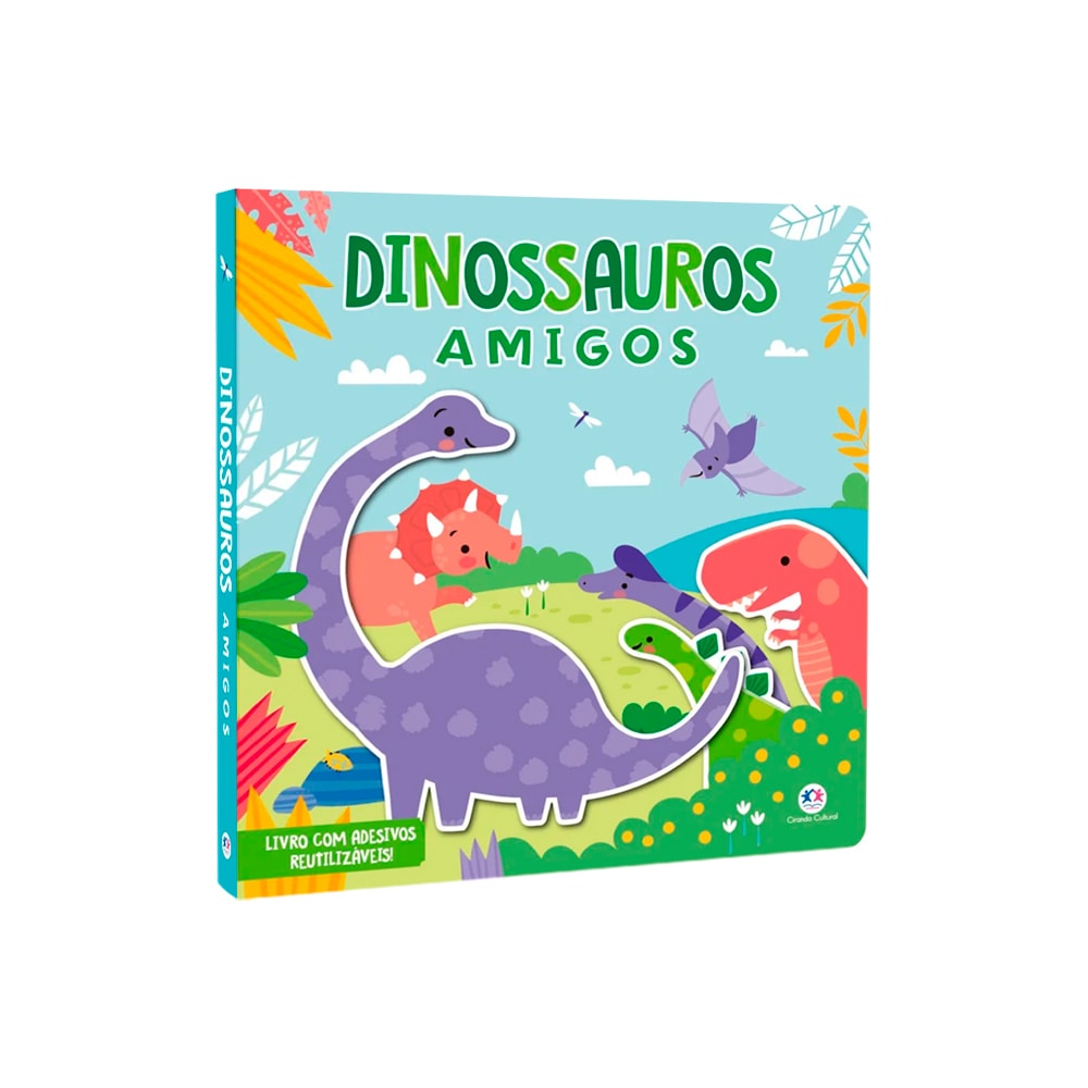 Livro infantil "Dinossauros Amigos" com capa colorida e ilustrações de dinossauros. — Plenitude