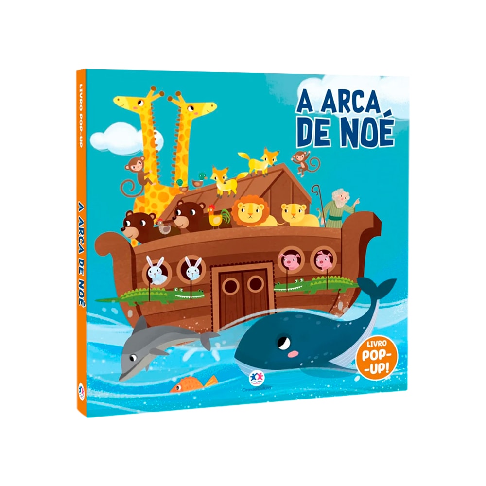 Livro pop-up A Arca de Noé, capa com arca cheia de animais e baleia no mar. — Plenitude