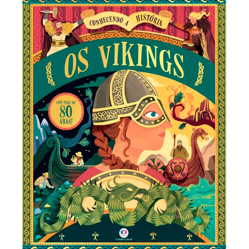 Livro Conhecendo a História Os Vikings, capa verde com guerreira viking. — Plenitude