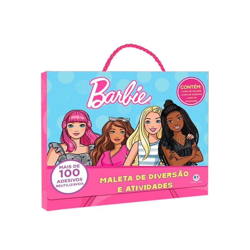Maleta de atividades Barbie Maleta Diversão e Adesivos, rosa com quatro Barbies e selo de 100 adesivos. — Plenitude