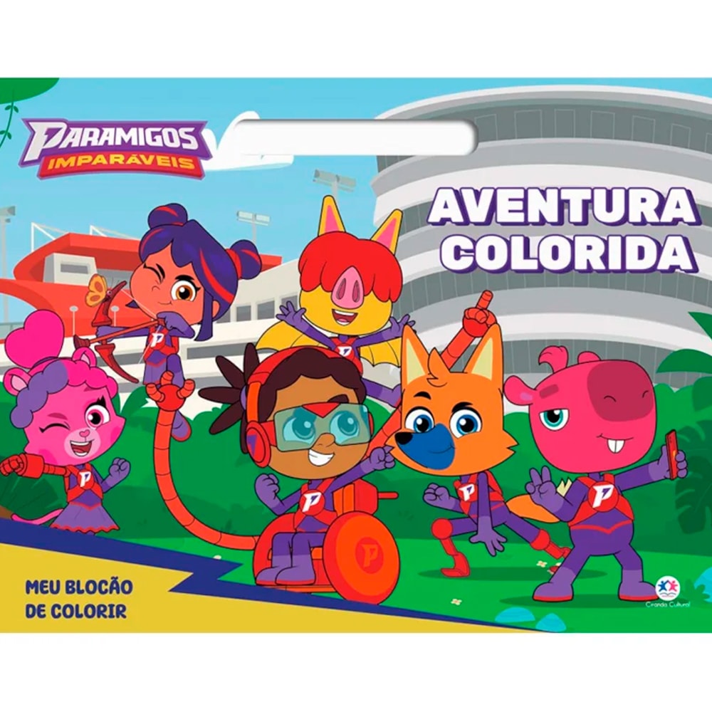 Livro de colorir Paramigos Imparáveis Aventura Colorida, capa com personagens de desenho animado. — Plenitude