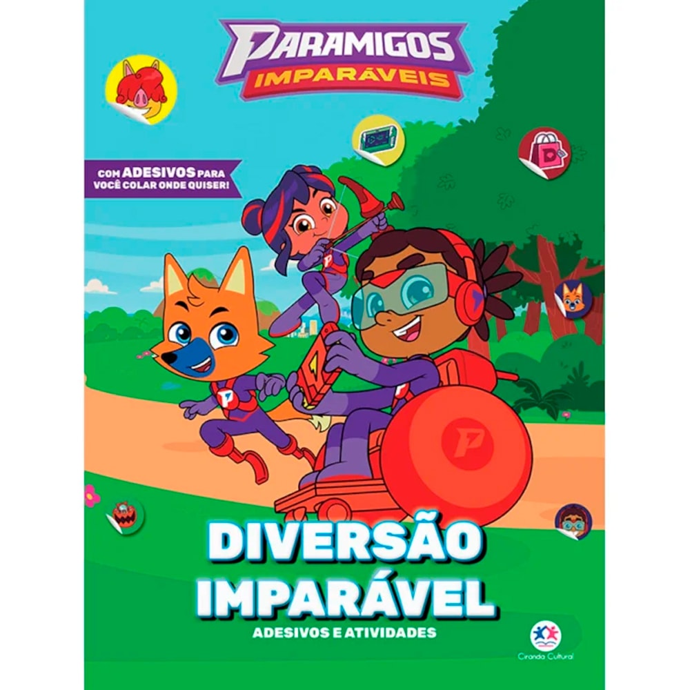 Livro de atividades "Paramigos Imparáveis | Diversão Imparável", capa azul com personagens. — Plenitude