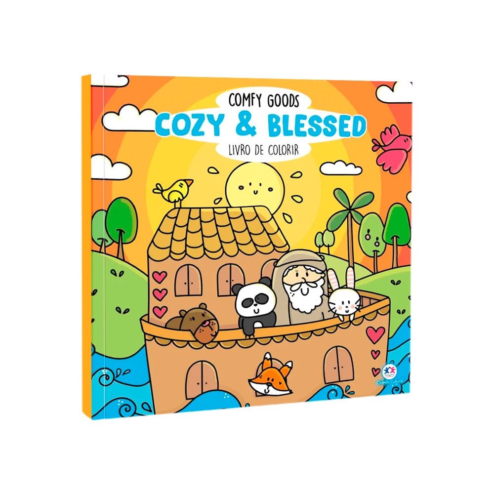 Livro de Colorir: Comfy Goods, Cozy e Blessed, capa com arca de Noé e animais. — Plenitude