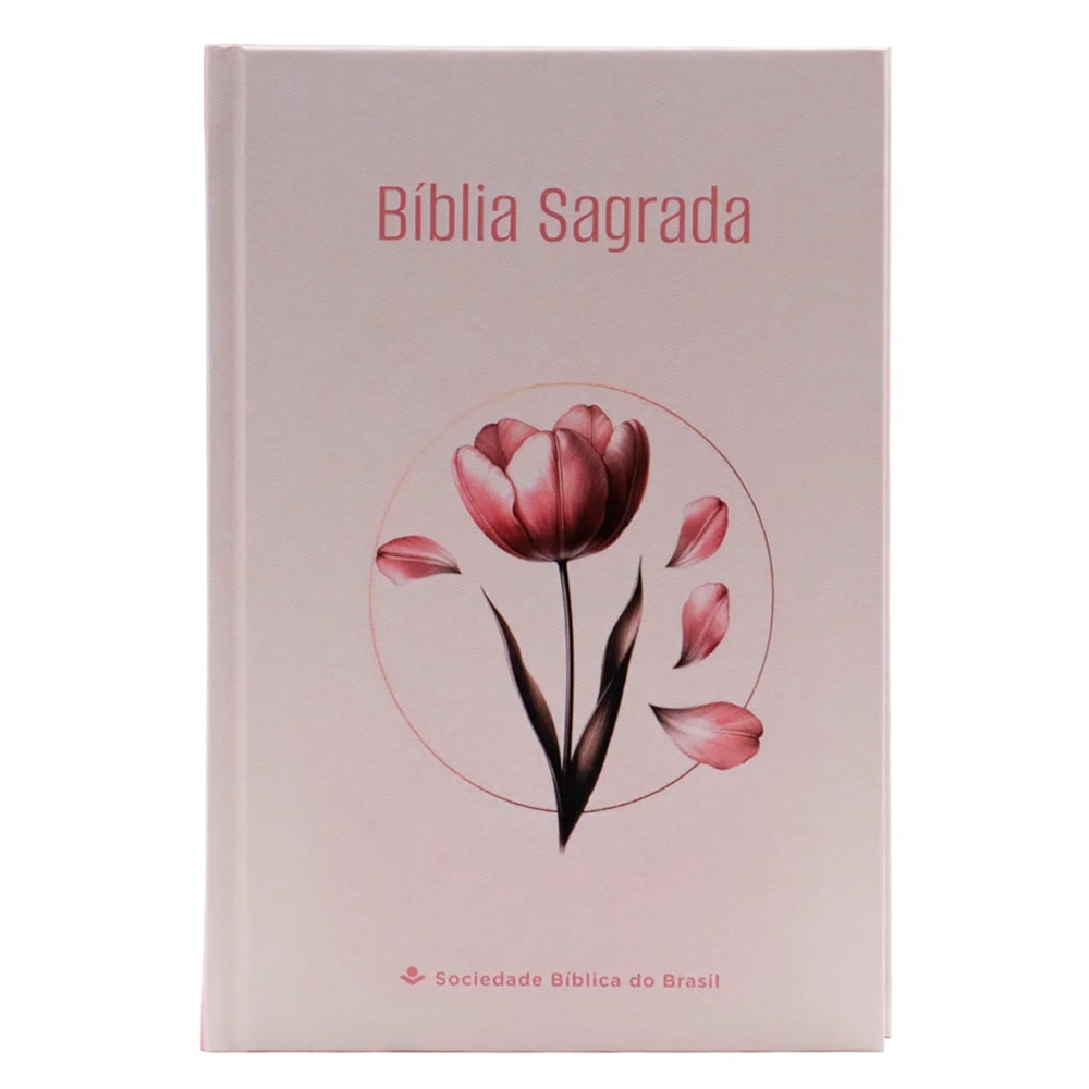Bíblia Sagrada NAA capa dura rosa com estampa de tulipa e pétalas, detalhes em dourado. — Plenitude