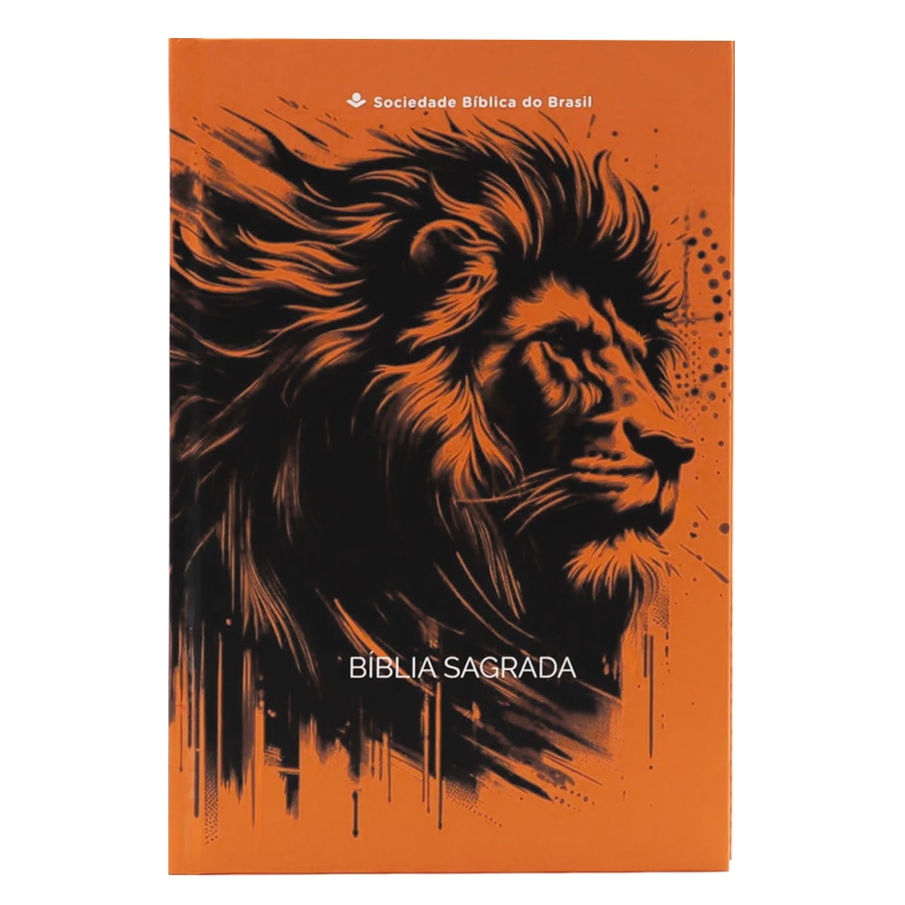 Bíblia Sagrada NAA, capa dura laranja com ilustração de leão em preto e laranja, letra normal. — Plenitude