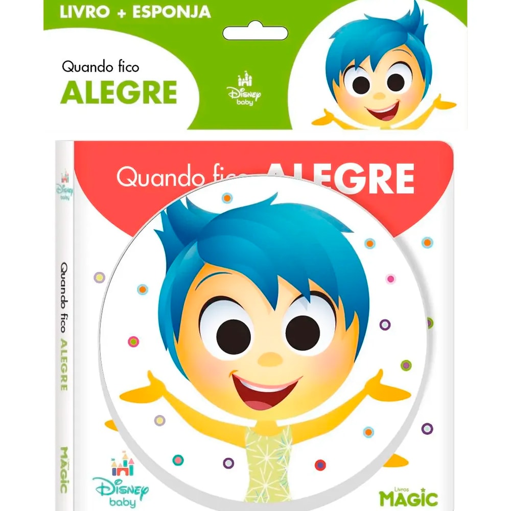 Livro Disney Baby Quando Fico Alegre, com esponja, capa branca com personagem da Alegria. — Plenitude