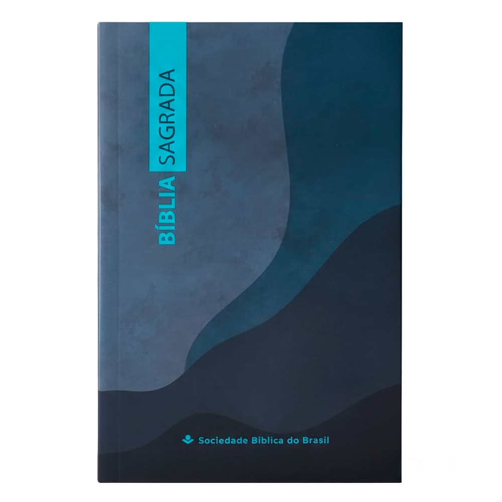 Bíblia Sagrada Montanha NAA, capa brochura azul com design abstrato em tons de azul e turquesa, letra normal. — Plenitude