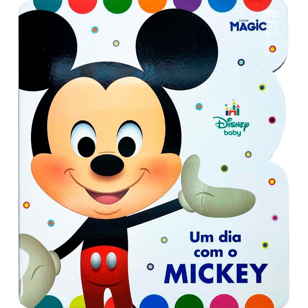 Livro infantil Disney Baby - Um Dia com o Mickey, capa dura colorida com Mickey sorrindo. — Plenitude