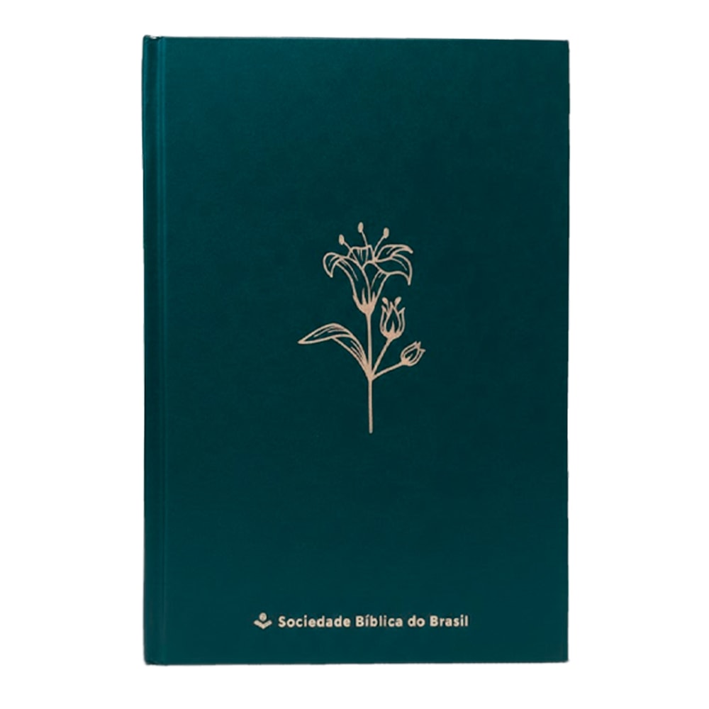 Bíblia Sagrada Mare NTLH, capa dura verde-escura com lírio dourado e logo SBB. — Plenitude