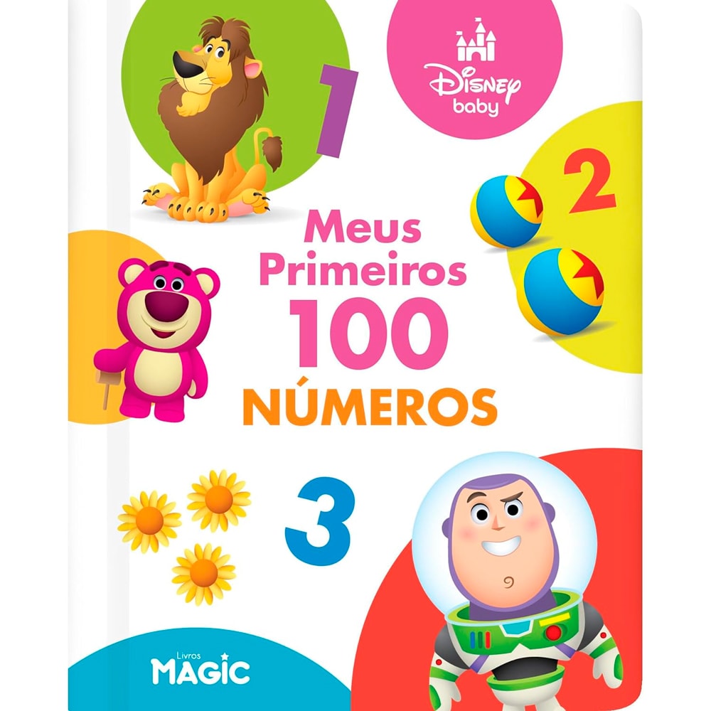 Livro infantil Disney Baby - Meus Primeiros 100 Números, com ilustrações de personagens Disney e números coloridos. — Plenitude