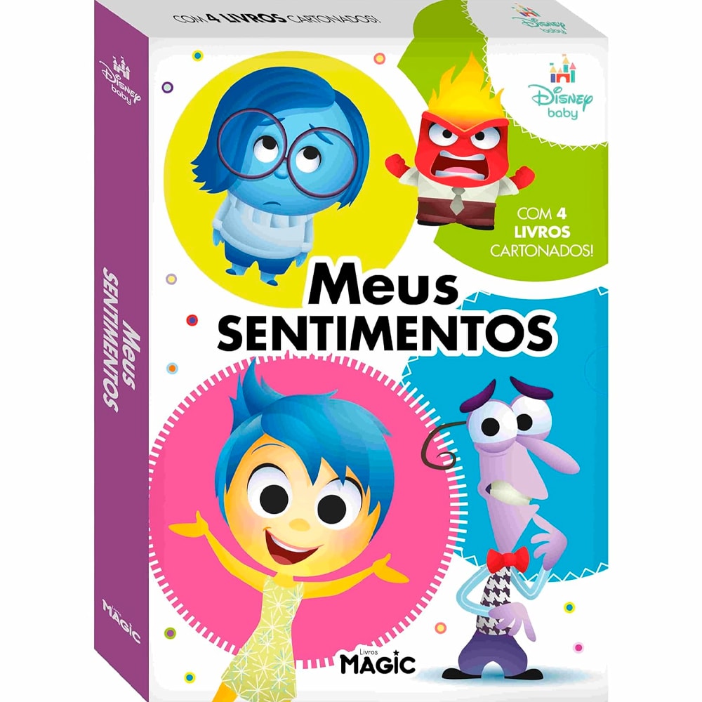 Box Disney Divertidamente Meus Sentimentos, caixa branca com 4 livros cartonados. — Plenitude