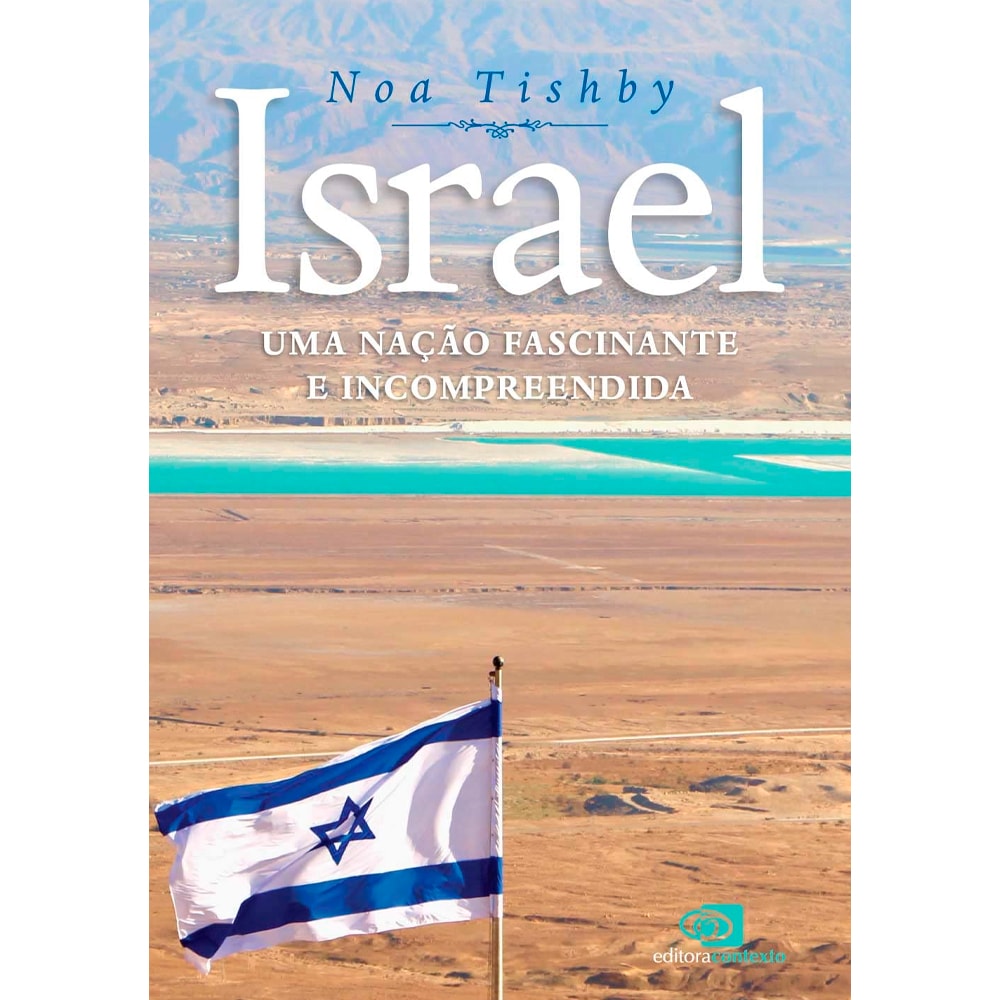 Capa do livro Israel, com paisagem desértica, mar azul e bandeira de Israel. — Plenitude