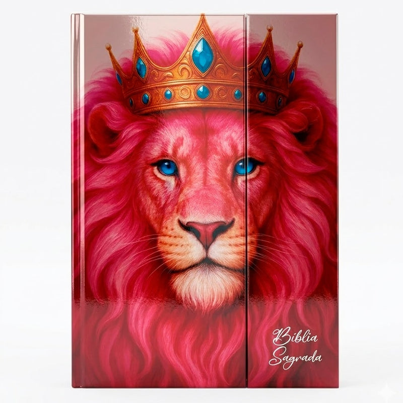 Bíblia Sagrada Rei Leão Rosa | ARC | Letra Gigante | Harpa Avivada e Corinhos | Capa Dura Carteira