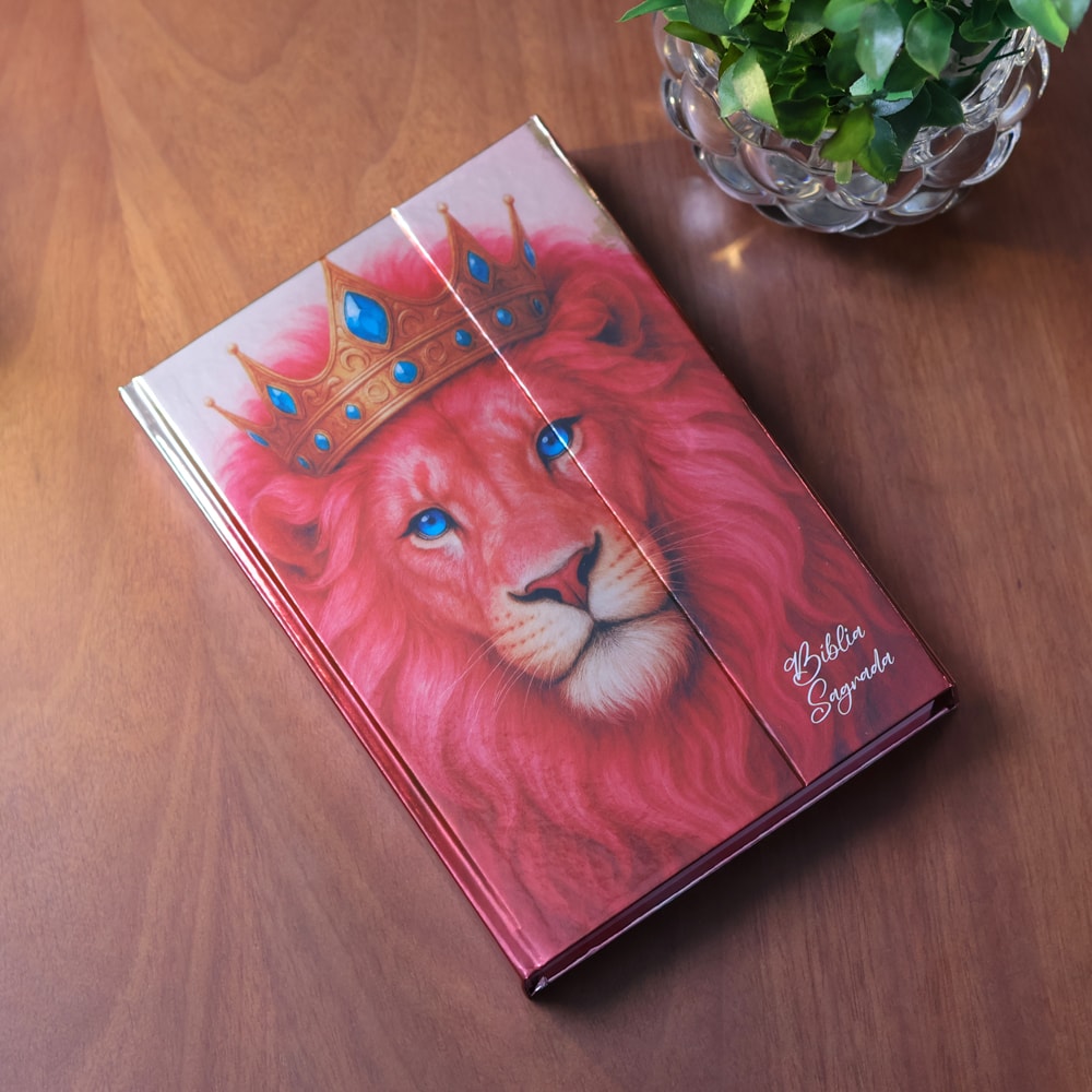 Bíblia Sagrada Rei Leão Rosa | ARC | Letra Gigante | Harpa Avivada e Corinhos | Capa Dura Carteira
