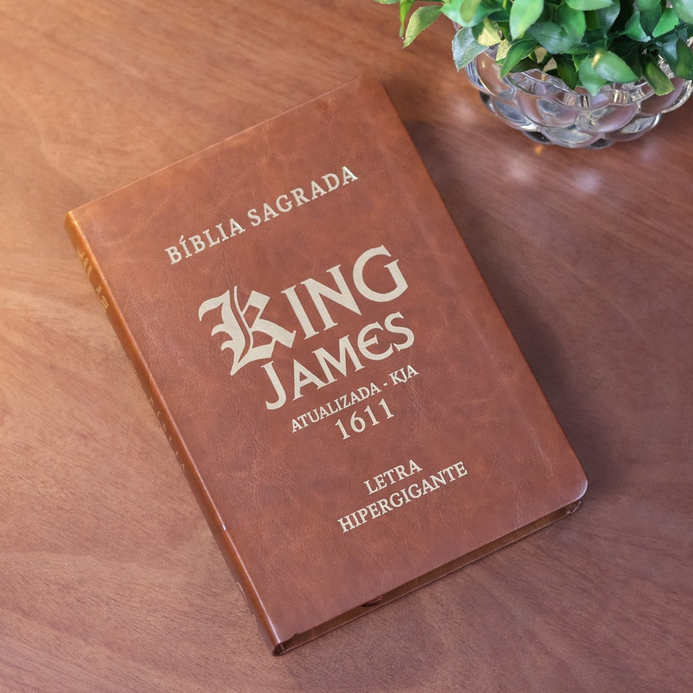 Bíblia Sagrada King James | KJA | Letra Hipergigante | Com Índice | Capa PU Luxo Marrom