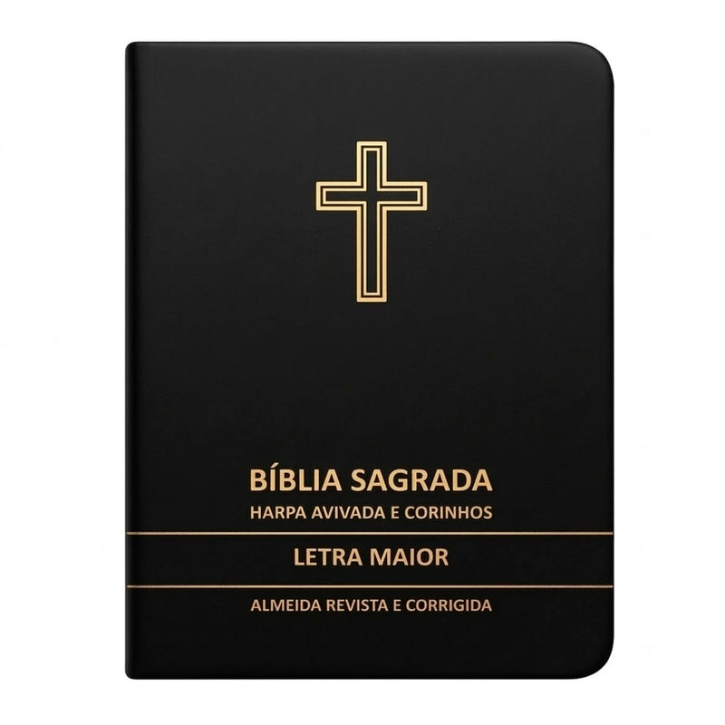 Bíblia Sagrada Cruz Preta Média | ARC | Letra Maior | Harpa Avivada e Corinhos | Capa Premium Luxo