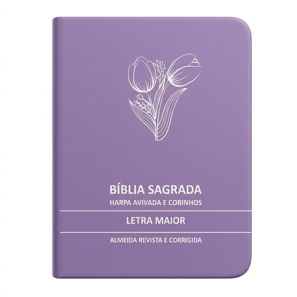 Bíblia Sagrada lilás com estampa de tulipas brancas, versão Almeida Revista e Corrigida, letra maior, Harpa Avivada e Corinhos — Plenitude