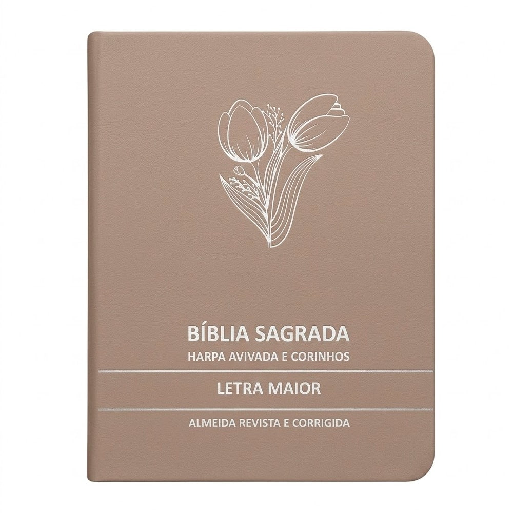 Bíblia Sagrada ARC Letra Maior, capa rosê com estampa de tulipas brancas, Harpa Avivada e Corinhos. — Plenitude