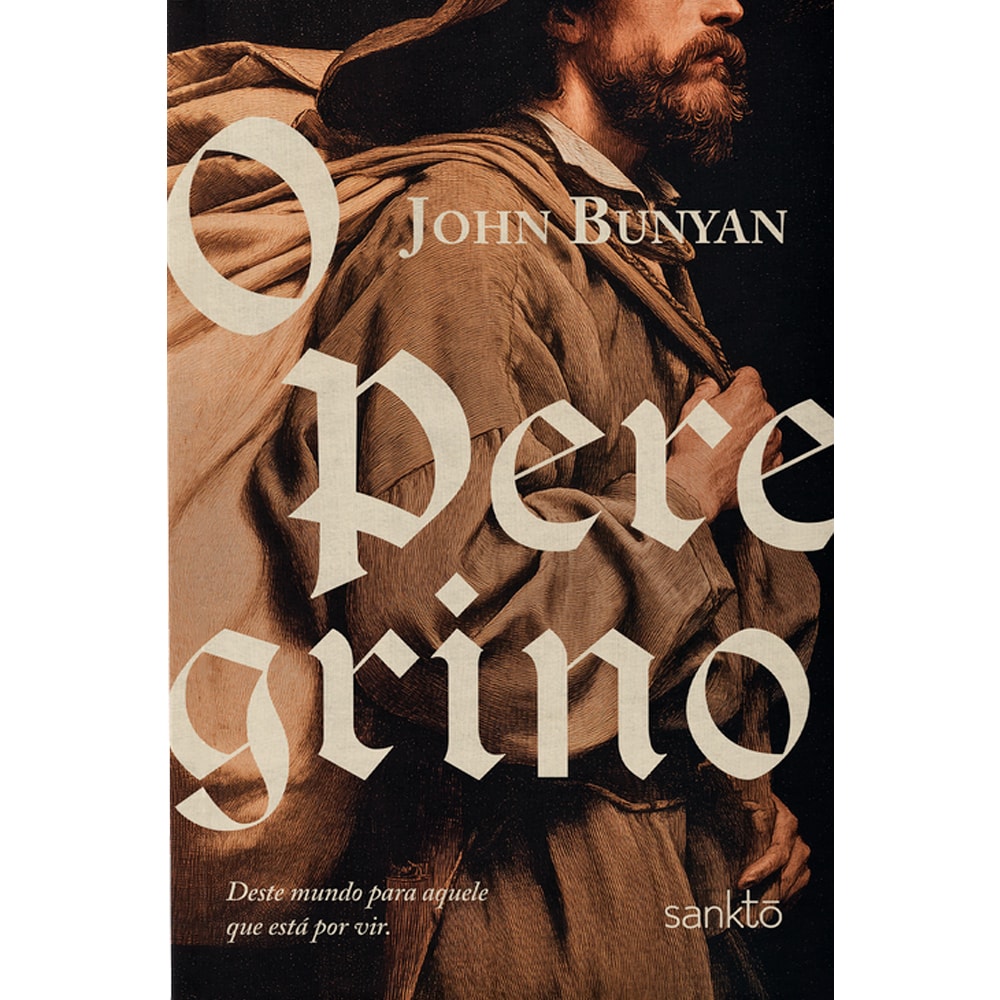 Livro O Peregrino de John Bunyan, capa com pintura clássica de homem carregando fardo — Plenitude
