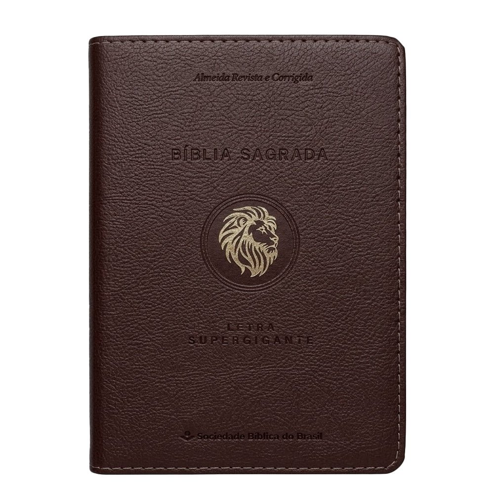 Bíblia Sagrada Leão, ARC, Letra Supergigante, capa vinho em couro sintético, com leão dourado em relevo. — Plenitude