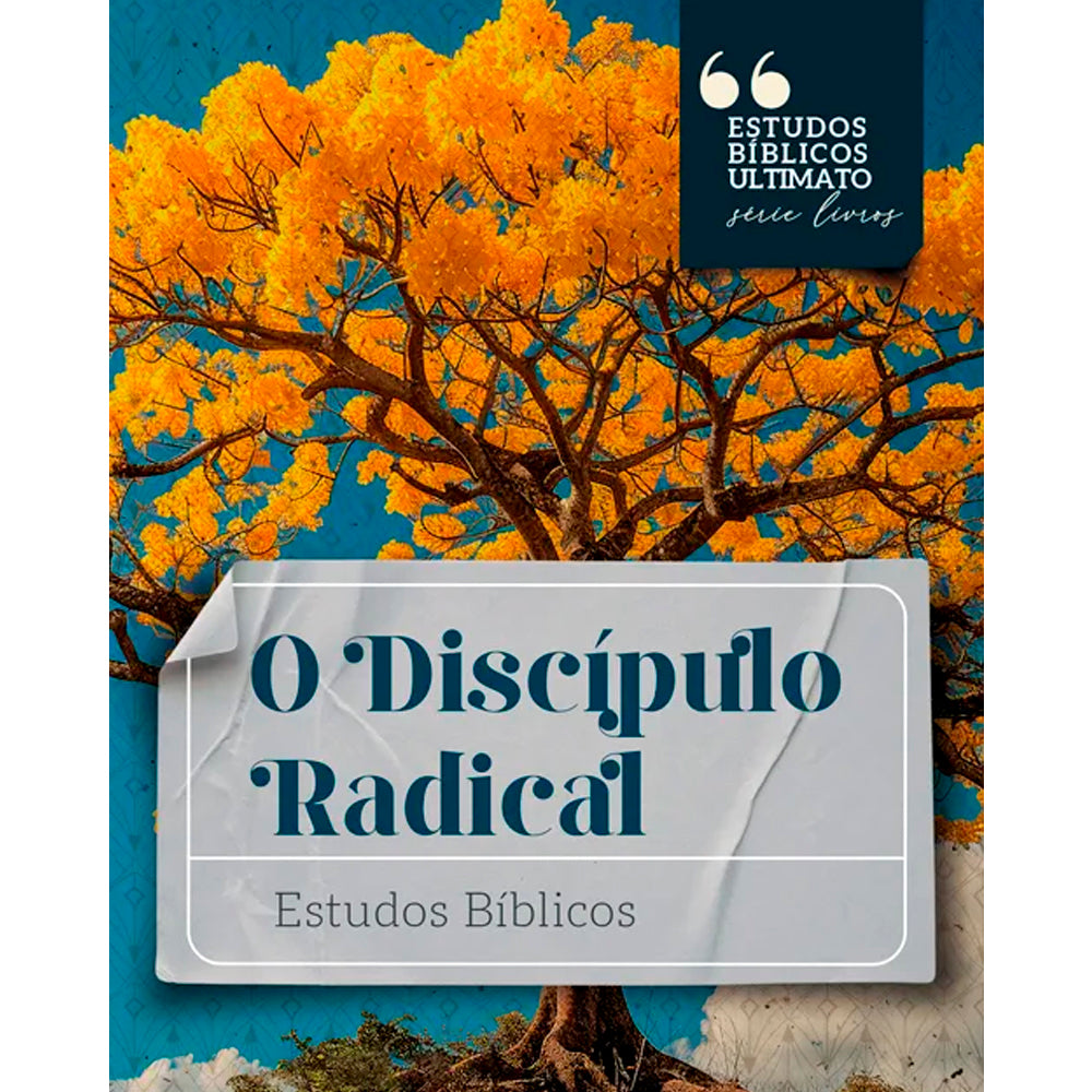 Livro O Discípulo Radical, Estudos Bíblicos, capa azul com árvore de folhas amarelas. — Plenitude