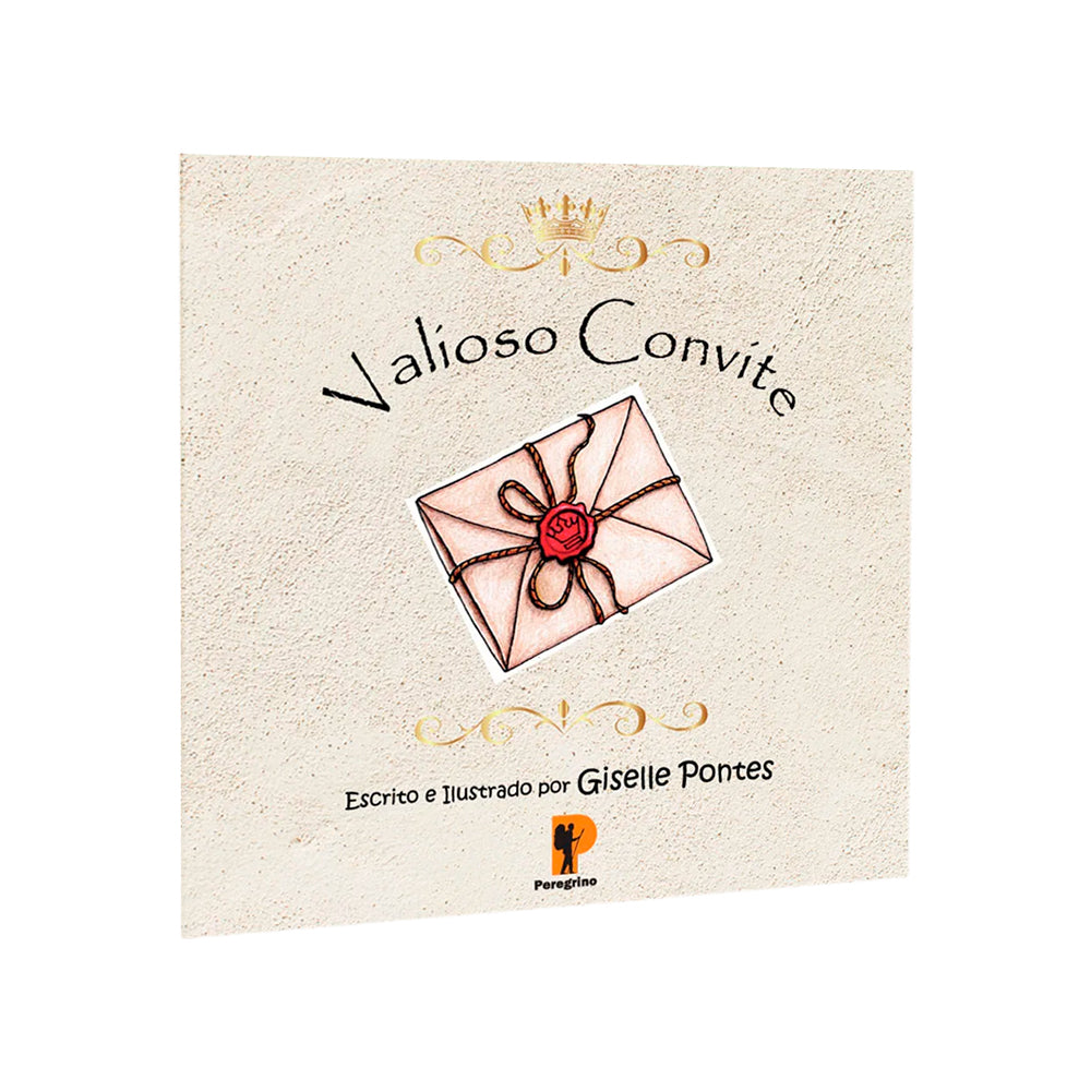 Livro Valioso Convite de Giselle Pontes, capa bege com envelope de carta ilustrado. — Plenitude