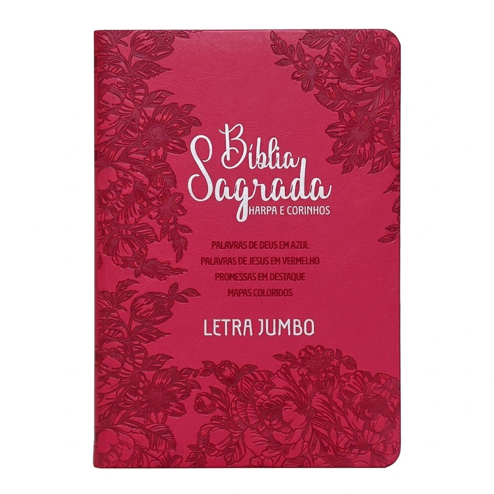 Bíblia Sagrada Letra Jumbo | ARC | Harpa Avivada e Corinhos | Capa PU Luxo Jardim Pink