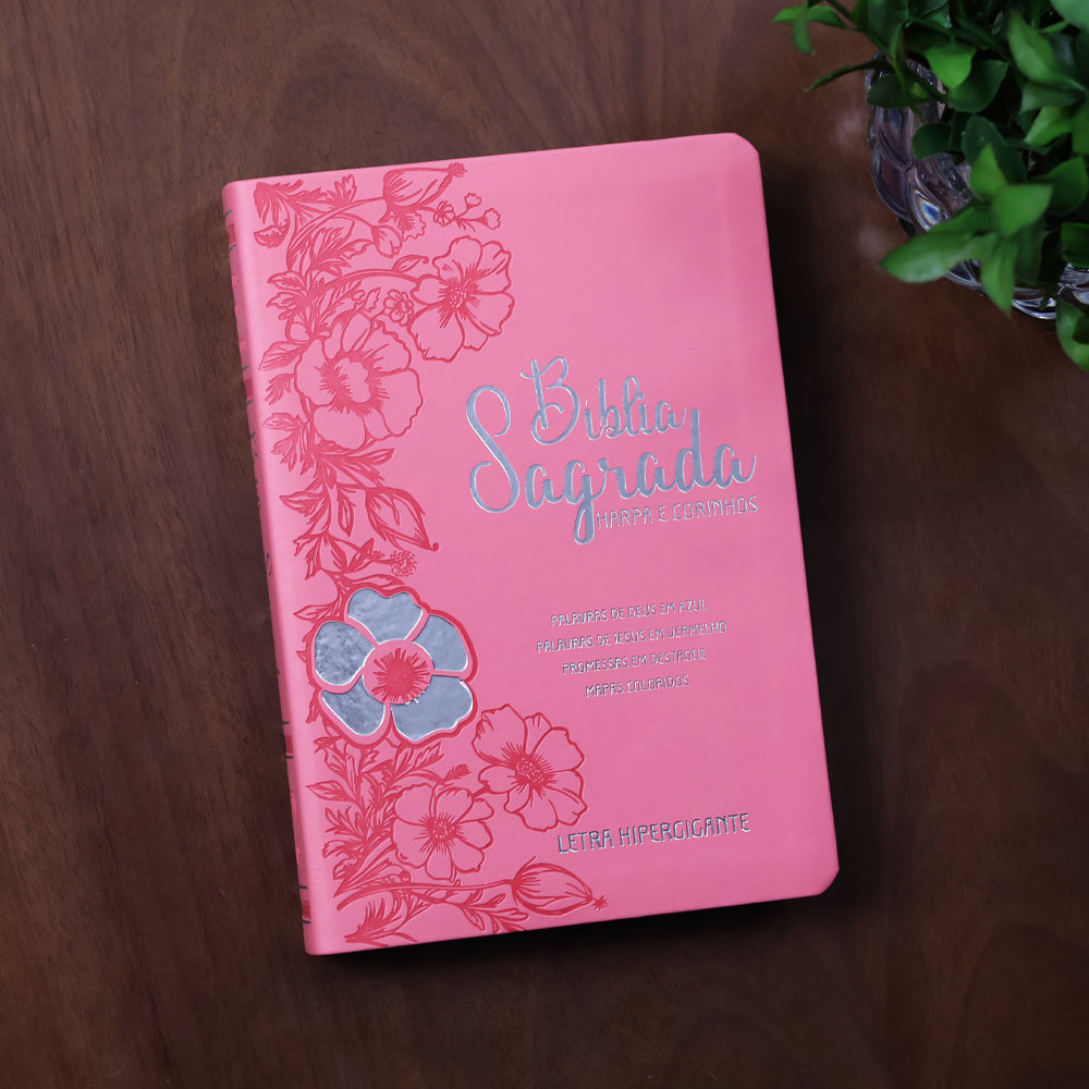Bíblia Sagrada |  ARC | Letra Hipergigante | Harpa Avivada e Corinhos  |  Flor Dália Rosa