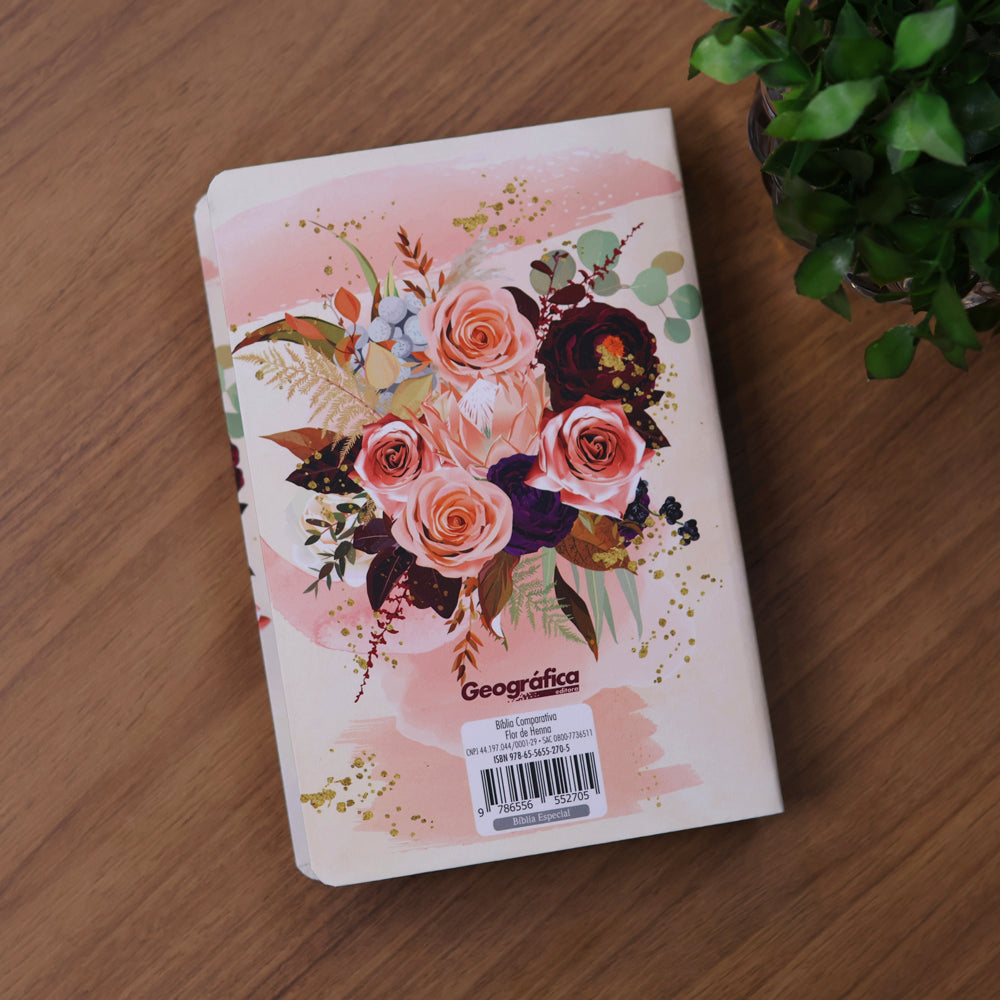 Bíblia Sagrada Edição Comparativa | ARC e NVI | Letra Média | Capa Luxo Flor de Henna