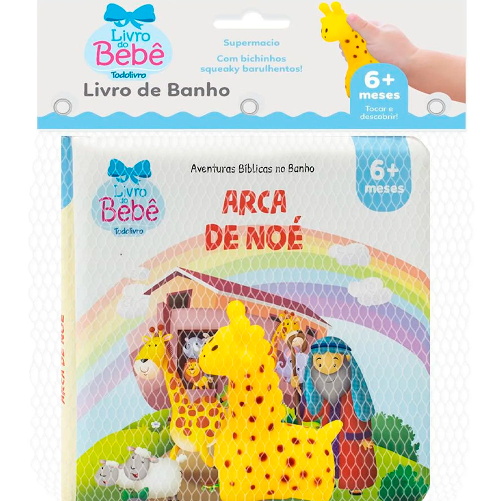 Livro de Banho Aventuras Bíblicas no Banho, Arca de Noé, com bichinhos. — Plenitude