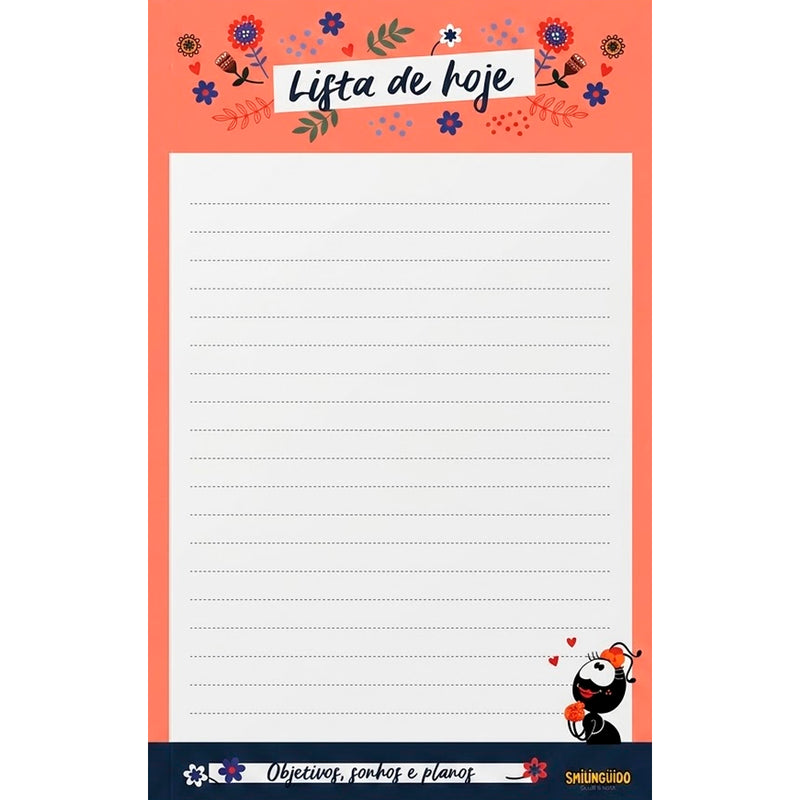 Bloco de Anotações Lista de Hoje, Faniquita Laranja, com flores e formiga. — Plenitude