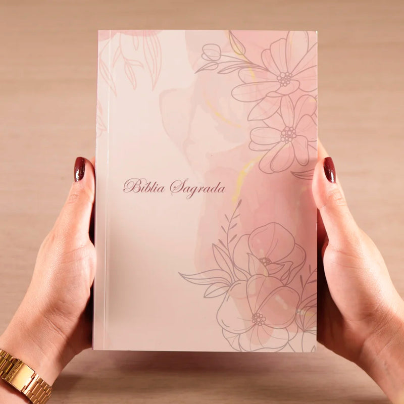 Bíblia Floral Rosa | ARC | Letra Maior | Harpa e Corinhos | Capa Brochura